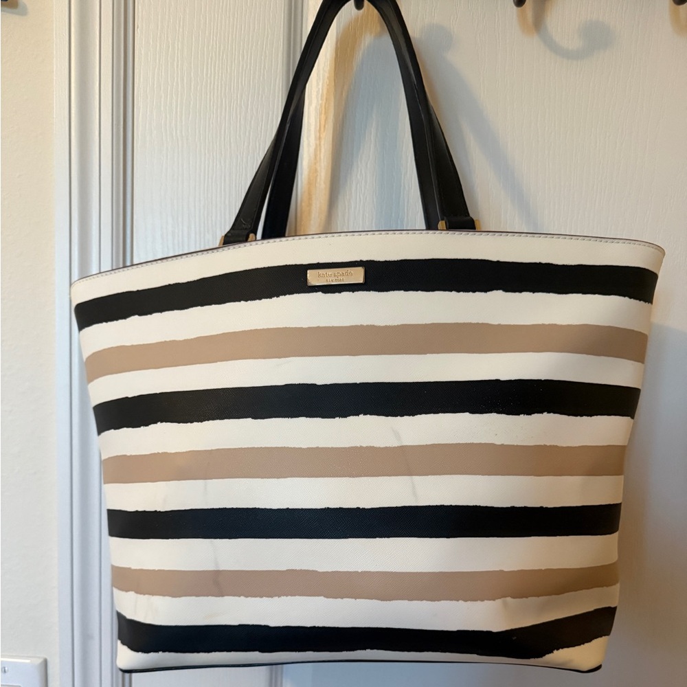 Kate Spade Black, White, and Tan Striped Tote